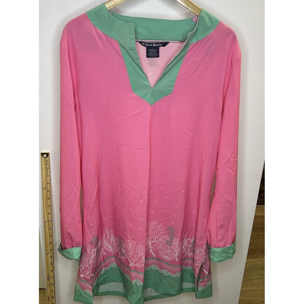 West Marine Island‎ Dress Size L Beach Cover Up Seahorses UPF30 Moisture Wicking